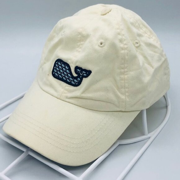 Vineyard Vines Whale Logo Cream Adjustable Cotton Baseball Cap - Picture 1 of 6